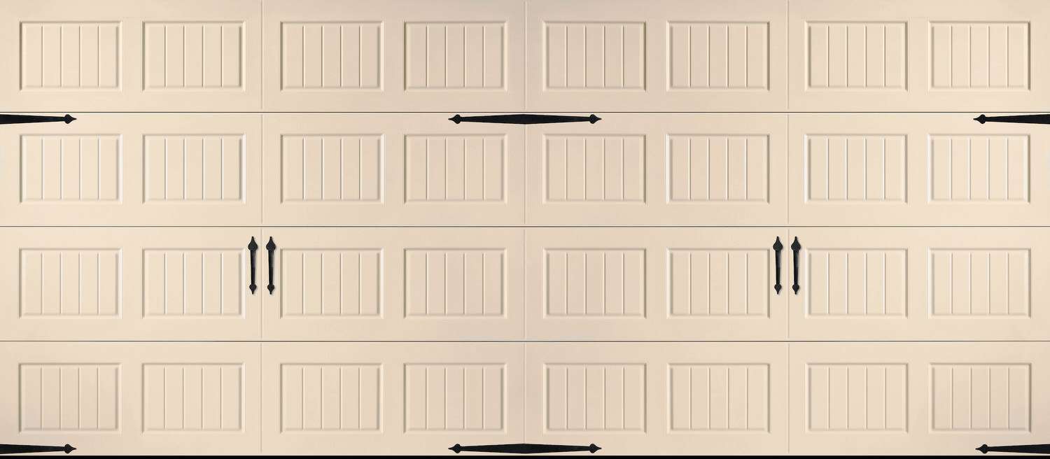 Amarr almond short panel bead board garage door with two full sets of magnetic spear hardware
