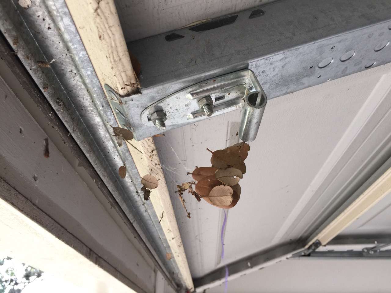 Something as simple as a leaf hanging off the bottom of your garage door can break the invisible beam on your safety sensors when closing causing it to reverse and go back up.