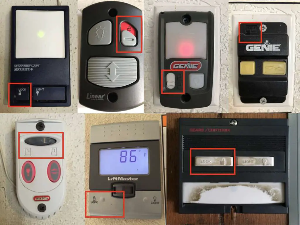Featured above are wall buttons from different manufacturers. The red boxes show the vacation lock switches on each wall button.