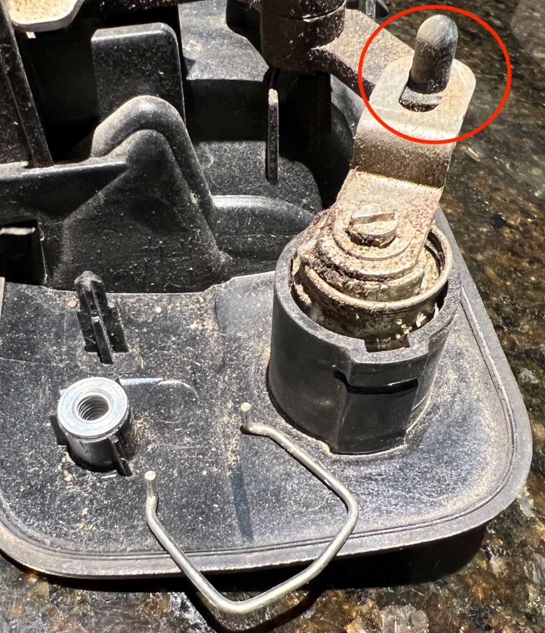 Keyed lock cylinder for 2007-2013 Toyota Tundra tailgate handle. The retainer clip is removed and the cylinder will now pull up to remove.