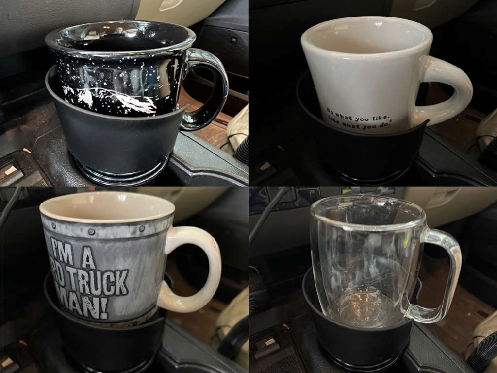 Standard household coffee mugs in the WeatherTech CupCoffee mug holder.