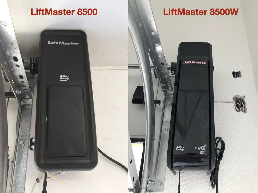 LiftMaster 8500 vs 8500W wall mount garage door opener.