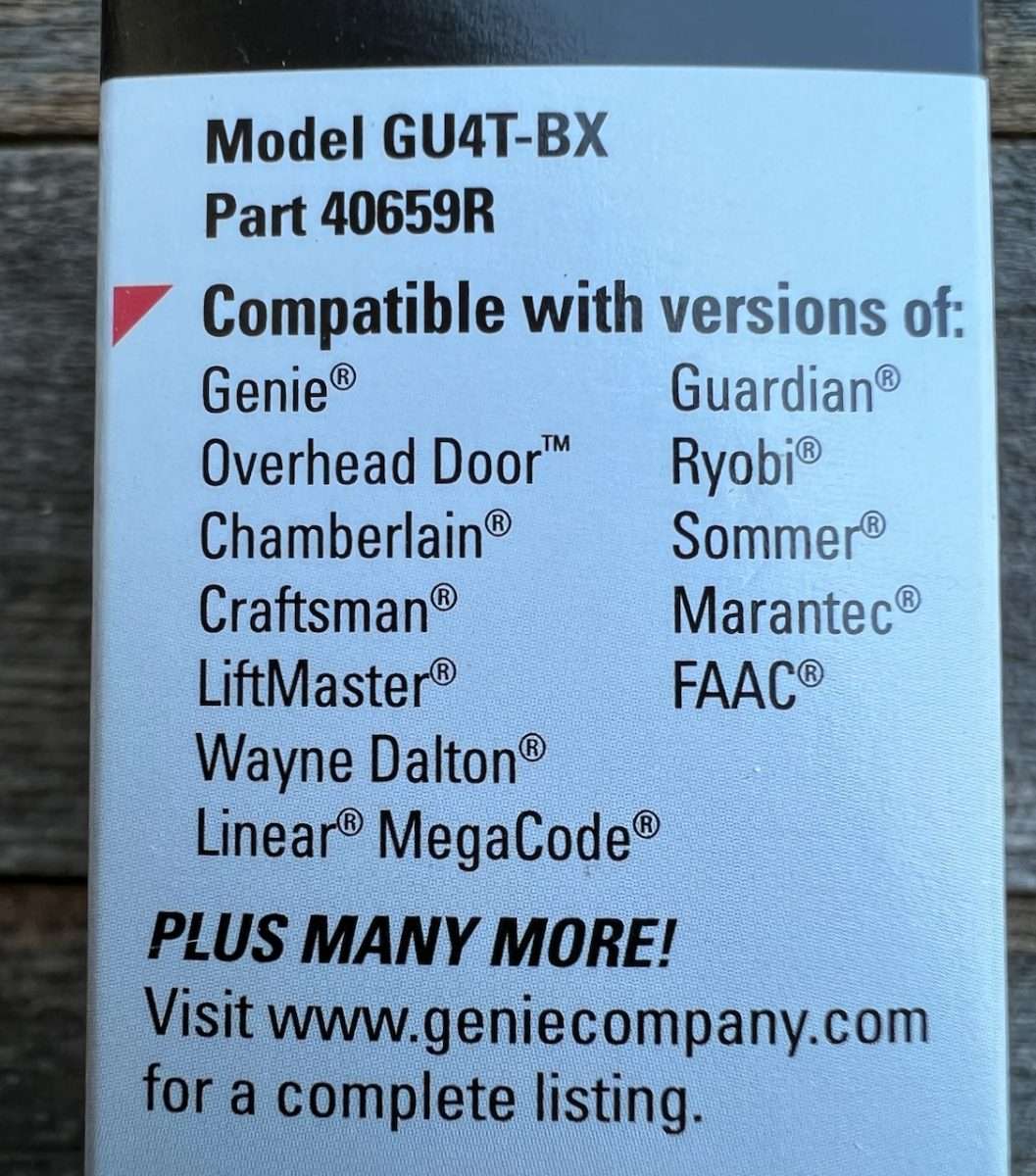 Compatible brands with the Genie GU4T-BX remote.