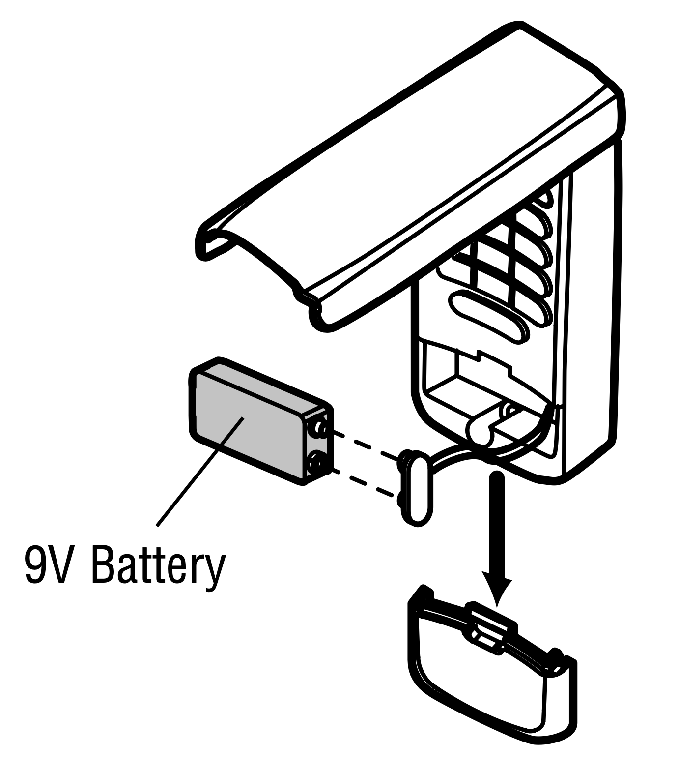 Slide down cover on front allows access to the battery. Screenshot credit: Chamberlain Owners Manual